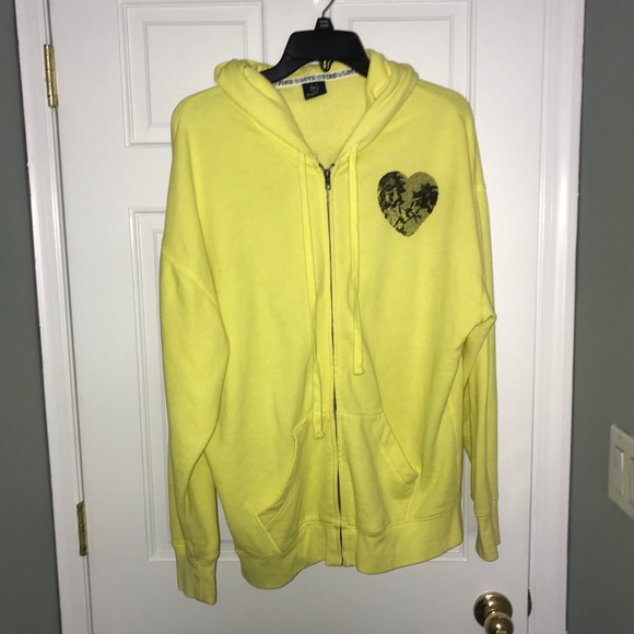 Victorias Secret PINK Neon Yellow zip Hoodie sizeS - Picture 3 of 5